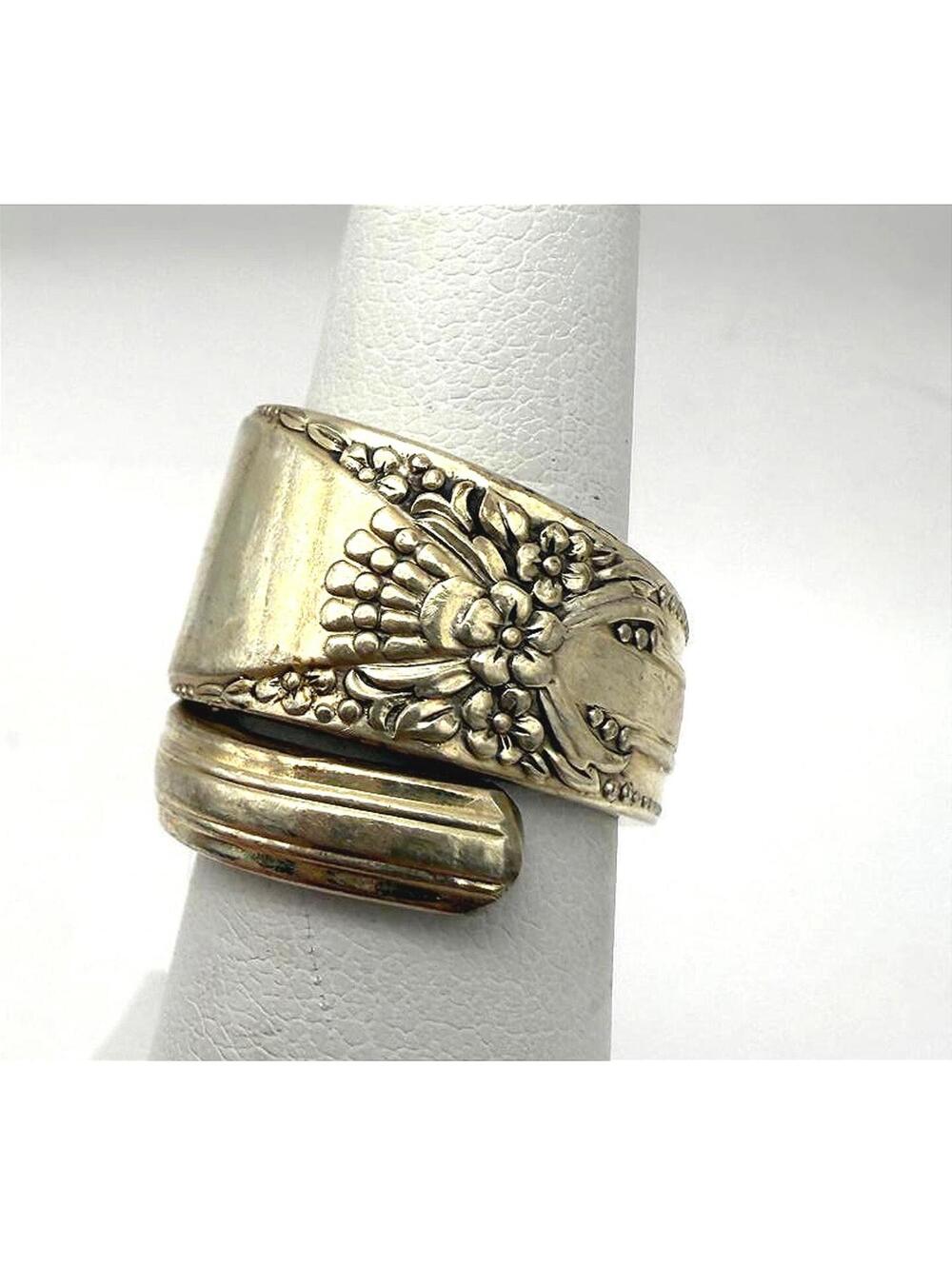 Vintage Silver Plated Adjustable Floral Wrap Ring Size 5.75